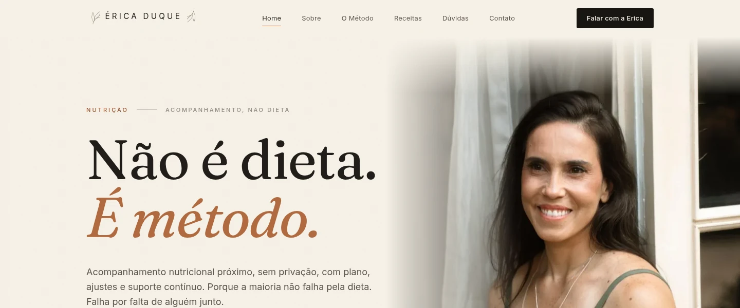 Site de Érica Duque no ar — A presença de quem cuida de gente.